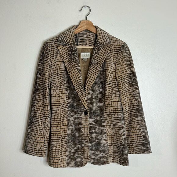 Vtg cache ladies 100% leather suede snake print double closure blazer size 2 - Picture 1 of 11